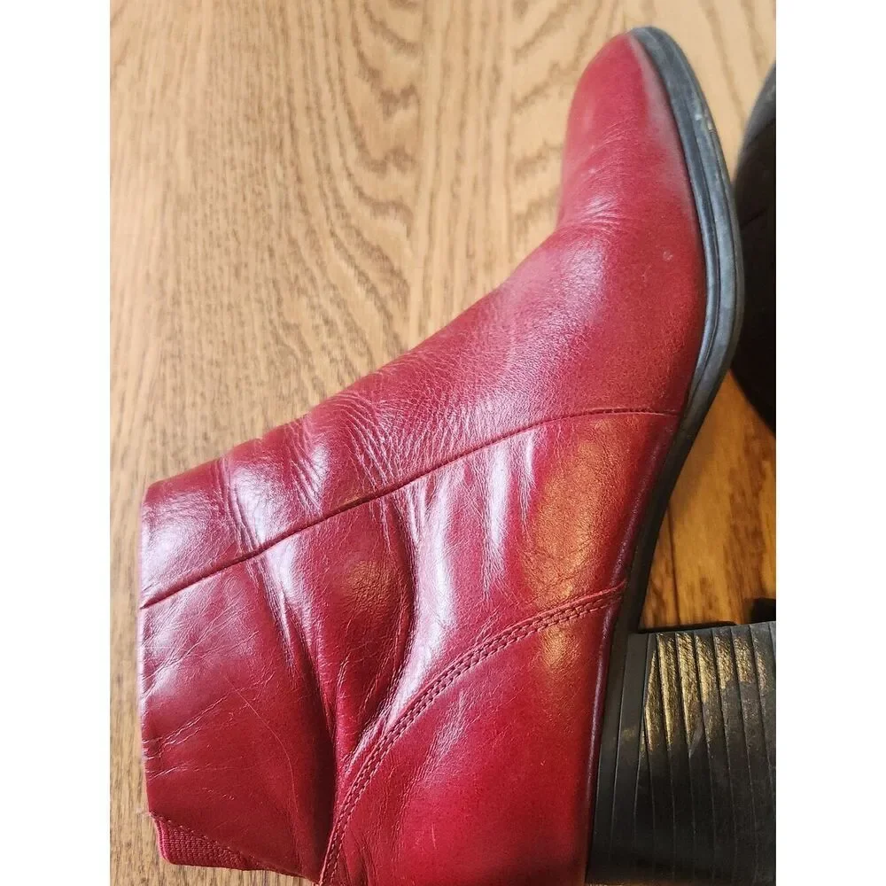AJ Valenci Women's Red Leather Side-Zip Ankle Boots Round Toe